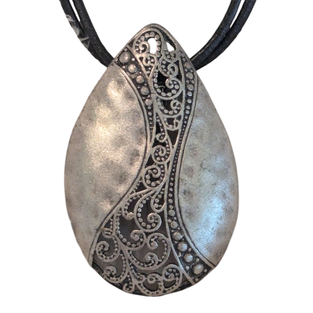 Premiere Design Hidden Treasures Antiqued Silver Pendant W Black Corded Necklace